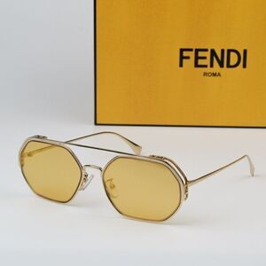 NEW Fendi FE40039U 10L Gold Yellow Mirror Unisex Geometric Sunglasses